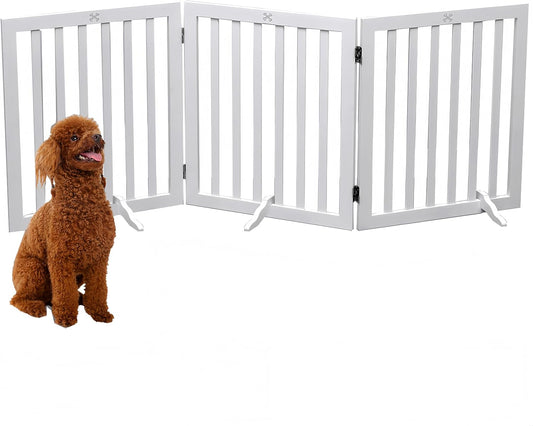 Dog Gate Wooden Freestanding Pet Gate 3 Panel 23.6" Heigh