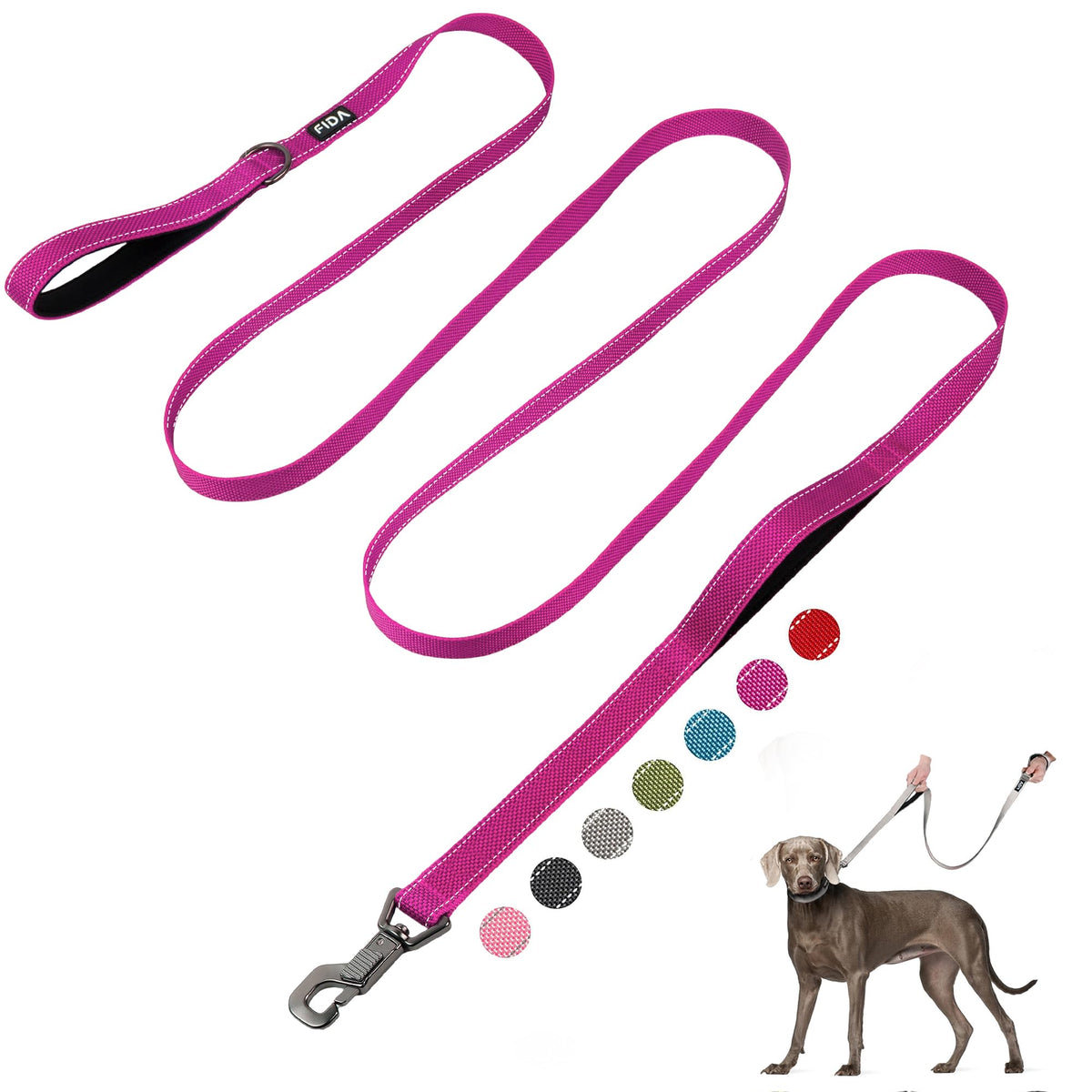 Fida Heavy Duty Dog Leash for Medium Large Dogs, 5 FT, Dual Padded Handles