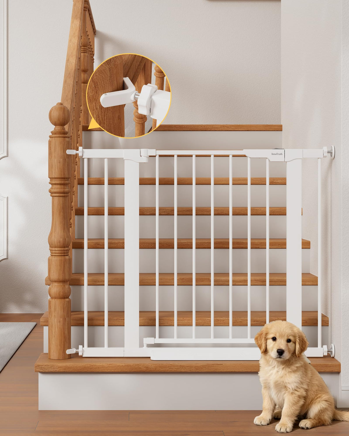 InnoTruth 29.6-39.1 in Wide Baby Gate for Stairs and Doorways, Brown