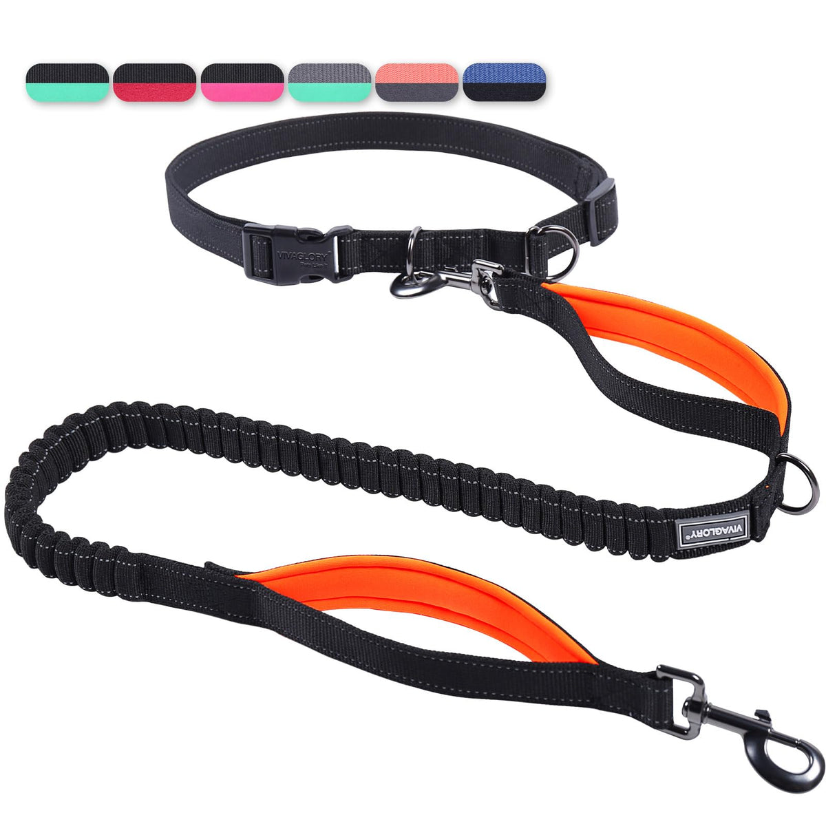 VIVAGLORY Hands Free Dog Leash Bungee Waist Leash for Dog, S, Black/Pink2