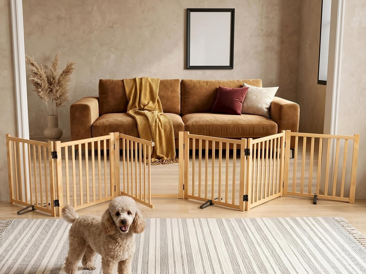 Wooden Freestanding Folding Dog Gate Indoor, 23" H 6 Panels