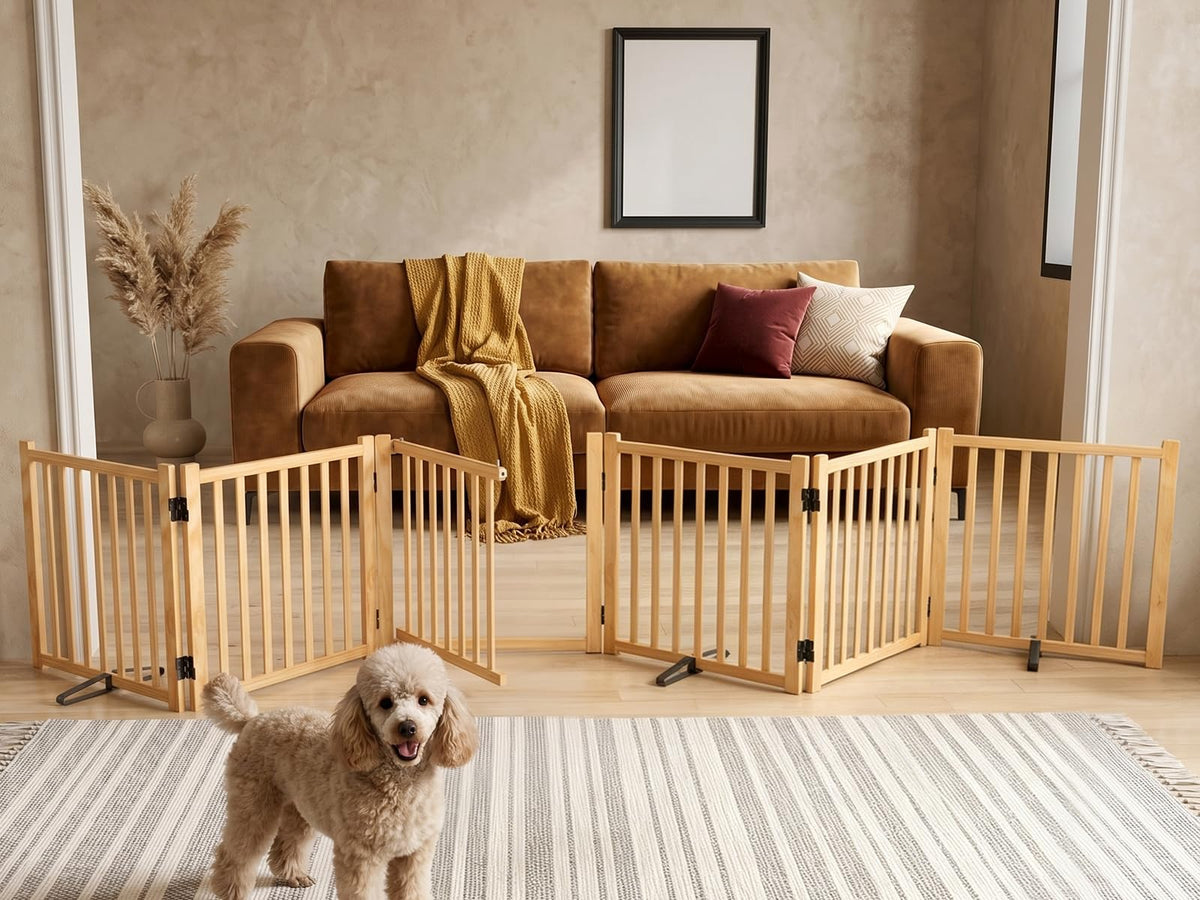 Wooden Freestanding Folding Dog Gate Indoor, 23" H 6 Panels