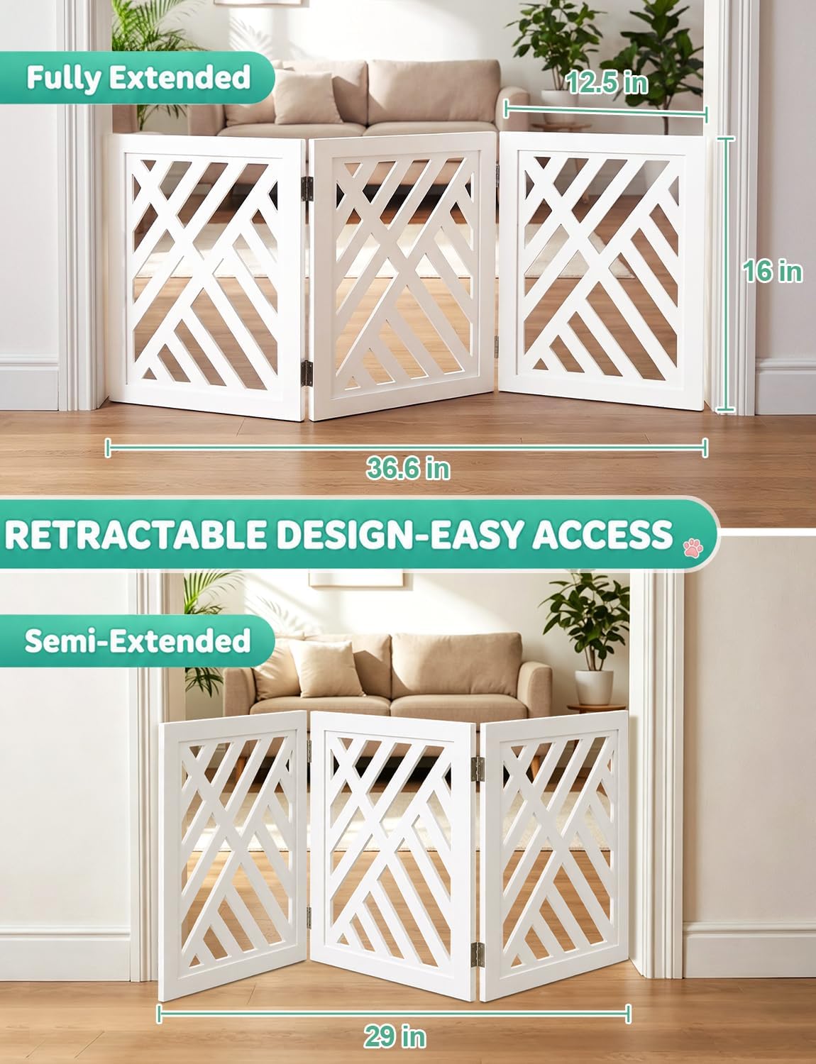 16" Short Dog Gate, Puppy Gate Indoor, Freestanding Small Dog Gate, 3 Panel