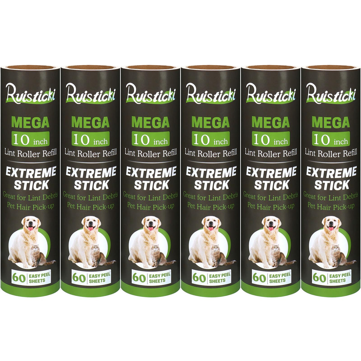 10 inch Mega All-Purpose Pet Hair Lint Roller Refills Compatible with Evercare Mega Roller 10'' Wide Ultra Sticky 60 Sheets Each Refill (Pack of 6, 360 Sheets Total)
