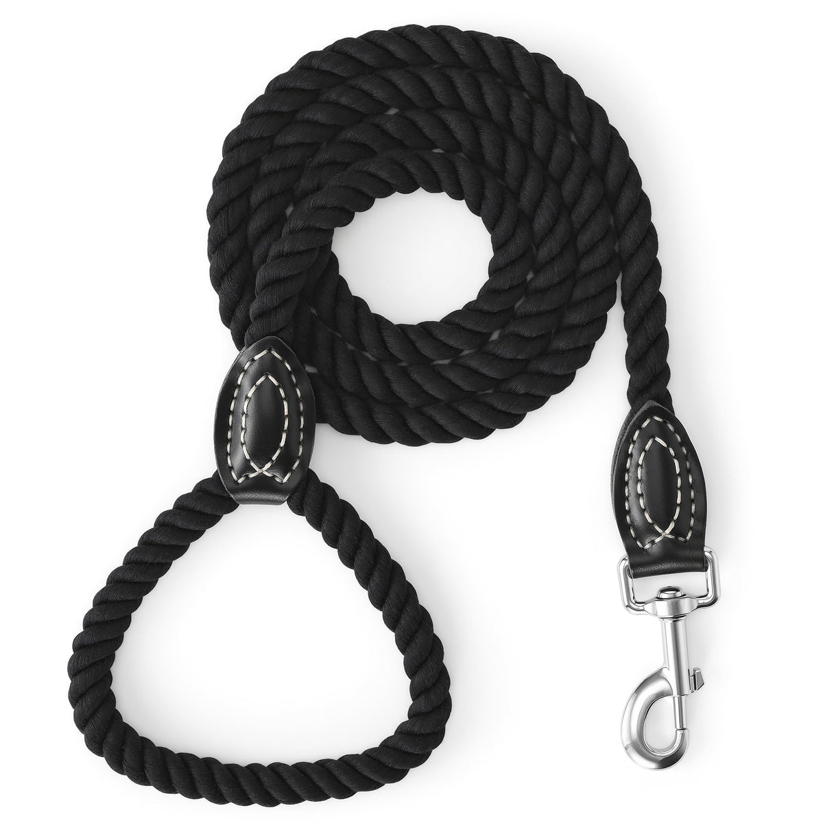 Mile High Life Dog Leash Braided Cotton Rope with Leather-Reinforced Ends