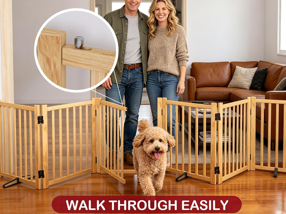 Wooden Freestanding Folding Dog Gate Indoor, 23" H 6 Panels