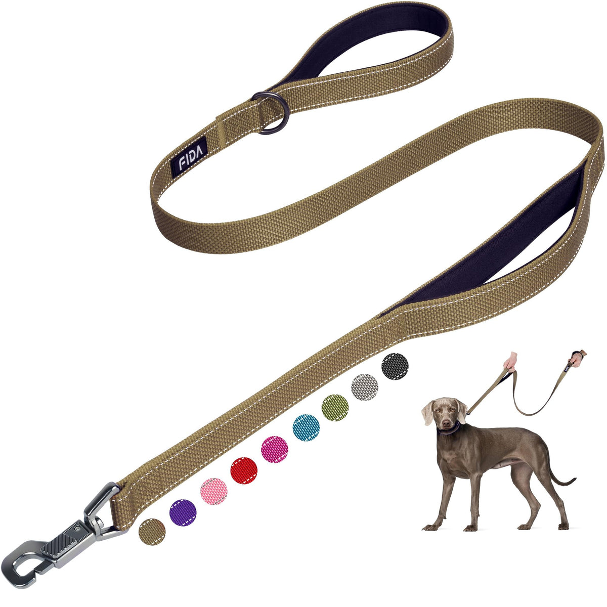 Fida Heavy Duty Dog Leash for Medium Large Dogs, 6 FT, Dual Padded Handles