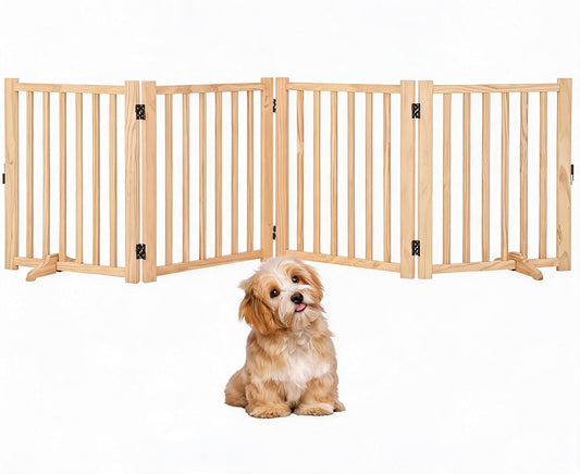IDEALHOUSE Foldable Dog Gate,Wooden Pet Barrier,Freestanding Fence