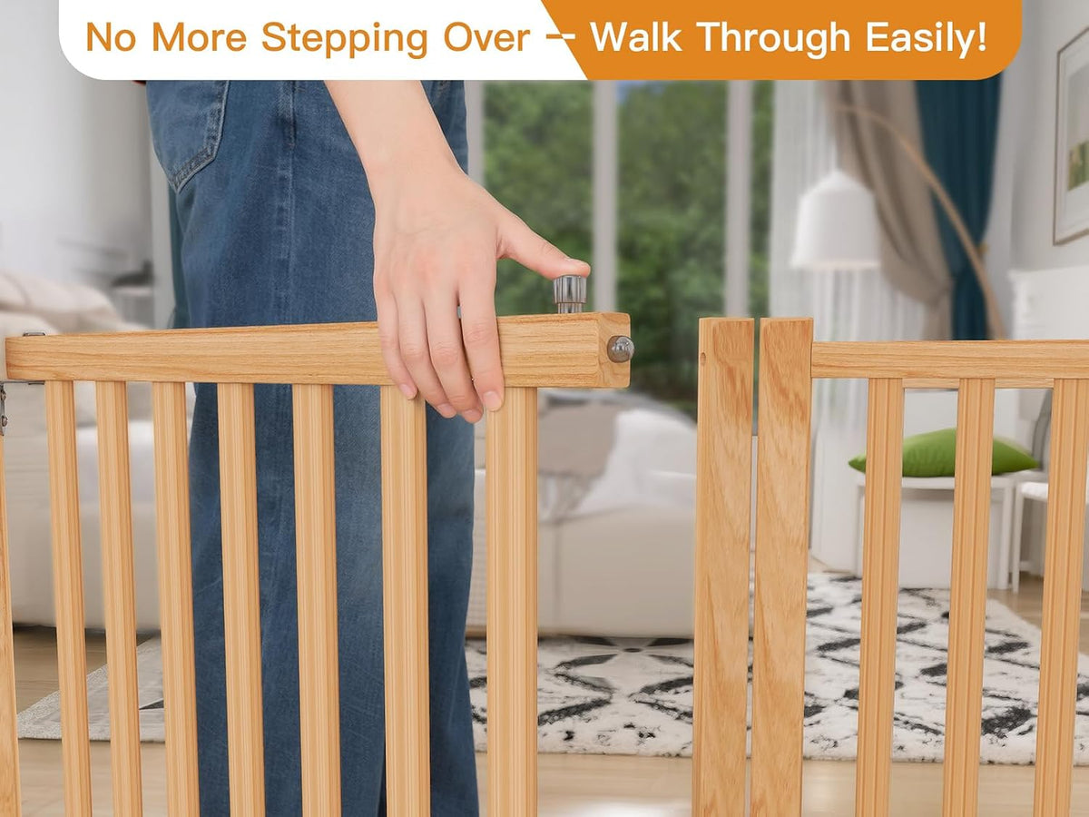 YOCAN Wooden Freestanding Dog Gate with Door - 6 Panel H:23"