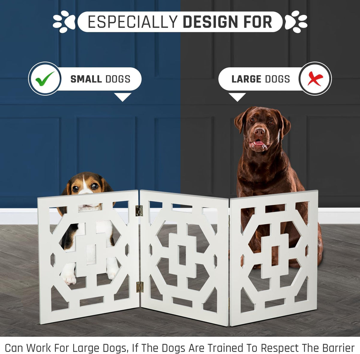 Freestanding Dog Gate Expandable Decorative Wooden Fence for Small to Medium Pet Dogs, Barrier for Stairs, Doorways, & Hallways