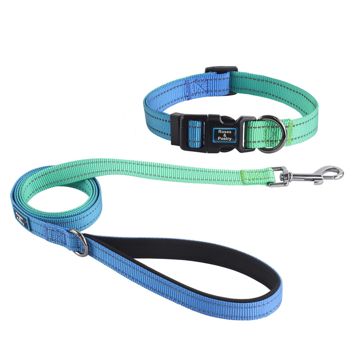 Roses&Poetry Dog Collar and Leash for Small,Adjustable Durable 5ft Puppy Leash Collar for Dog Training Lead（Black & White-S）