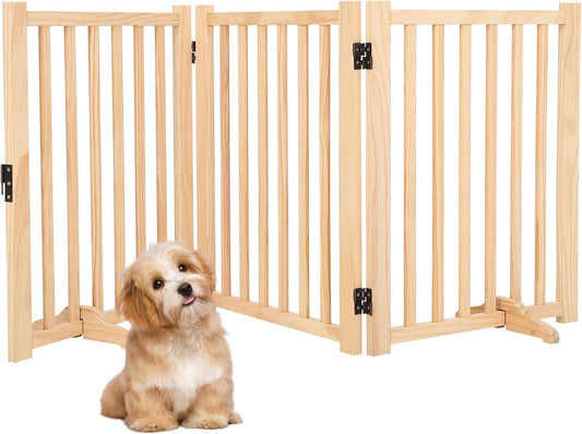 Garvee Foldable Wooden Dog Gate, with Support Feet,3 Panel H:24”