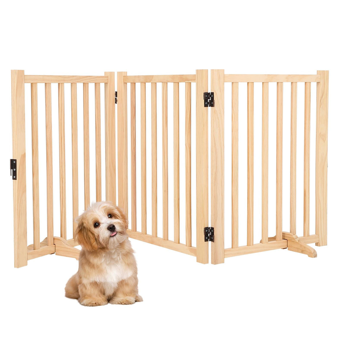 Garvee Foldable Wooden Dog Gate, with Support Feet,3 Panel H:24”
