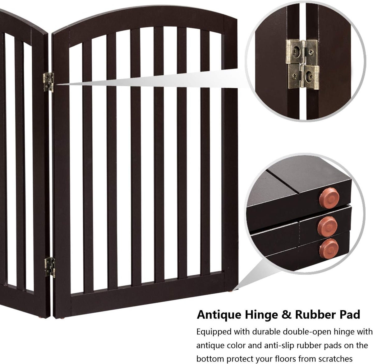 Bonnlo 3-Panel Wooden Free Standing Pet Gate for Dogs, 30'' Tall Dog Gates for the House, Doorways & Stairs, Dog Fences Indoor Puppy Gate with 3 Foot Supporters, Up to 61” Wide, Espresso