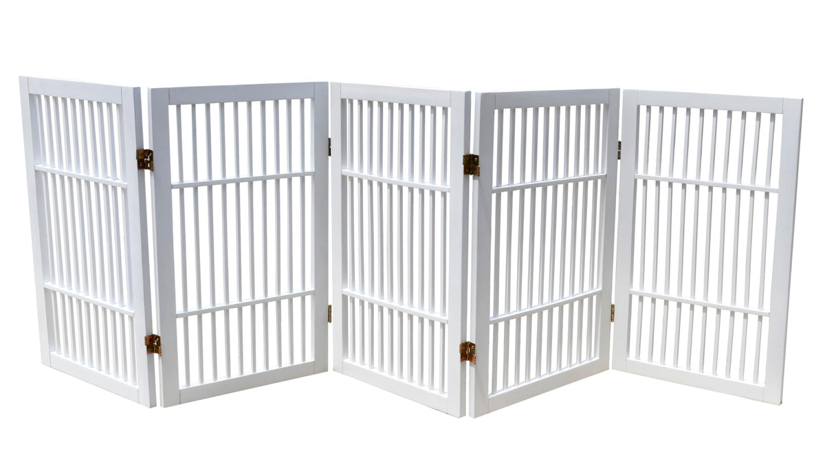 Urnporium Freestanding Wooden Dog Gate Foldable Indoor Pet Gate No Drill Expandable Barrier for Doorways Stairs Hallways Portable Wood Fence for Small Dogs & Puppies (Brown Pet Gate, 3 Panel 24" Tall)