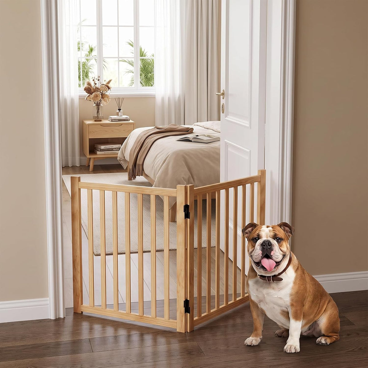 Wooden Freestanding Dog Gates Indoor- 23" Height 2 Panels