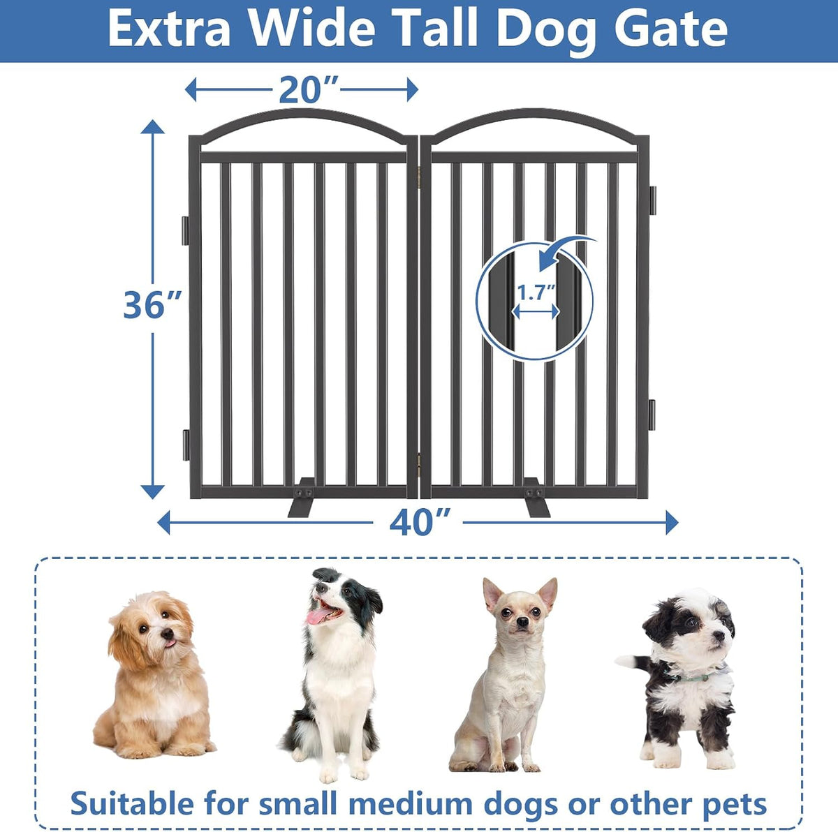 Malier Metal Freestanding Dog Gates, Outdoor Indoor Dog Fences, Extra Wide Foldable Puppy Gate for Stairs, Hallways, Yard