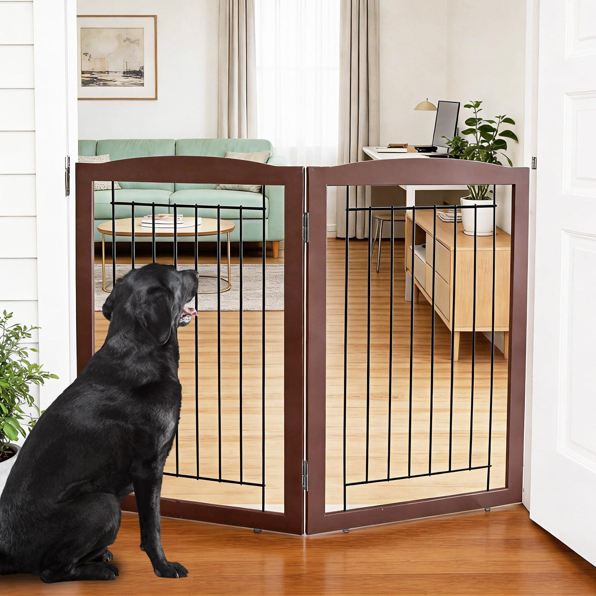 ZJSF Freestanding Foldable Dog Gate for House Extra Wide Wooden White Indoor Puppy Gate Stairs Doorways Pet Gate Tall Dog Fence 3 Panels Fence