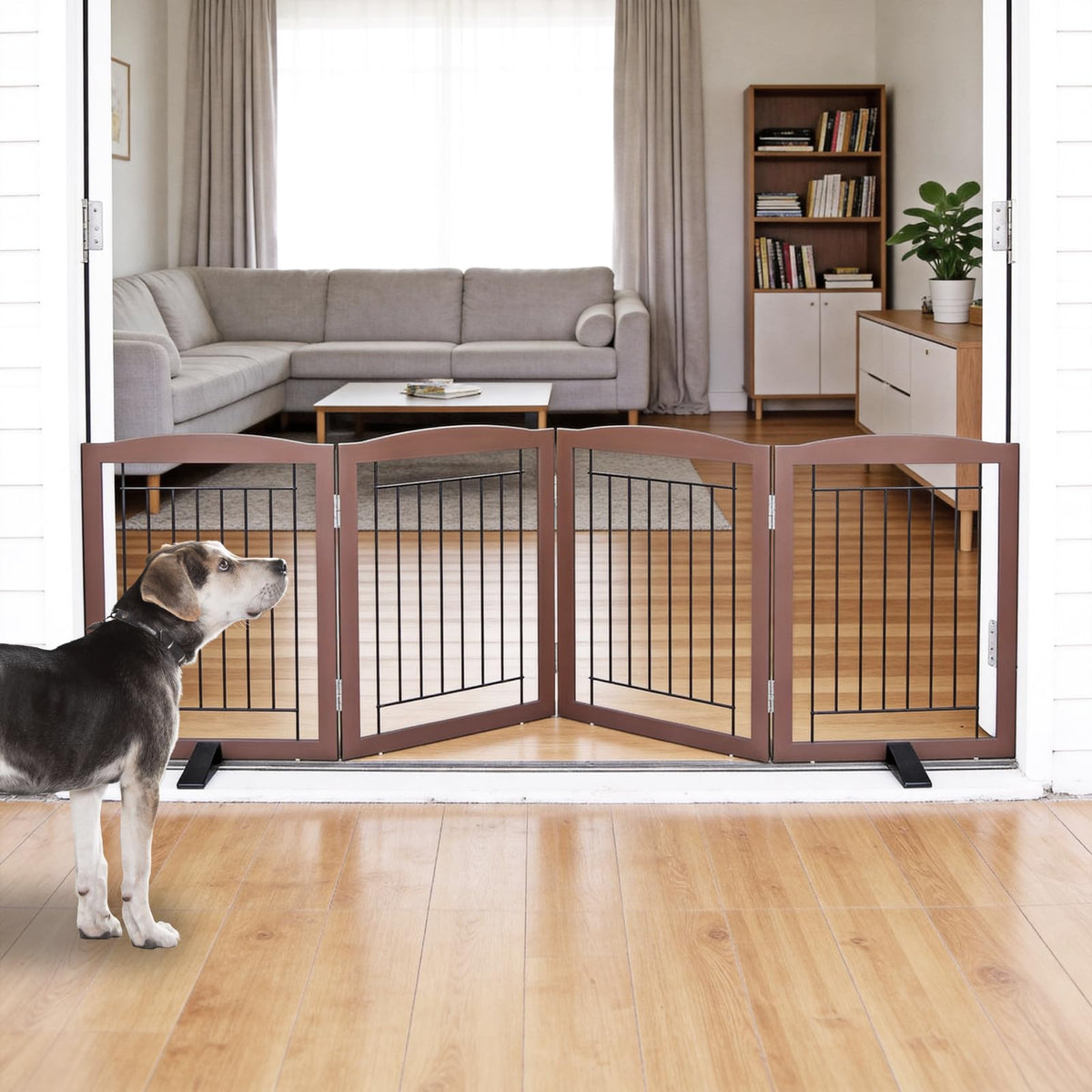 ZJSF Freestanding Dog Fence Indoor, Foldable Dog Gate for Doorways, Stairs or Hallways, Sturdy Wood Extra Wide Pet Gate with Support Feet for The House, White, 24 "Height-3 Panels