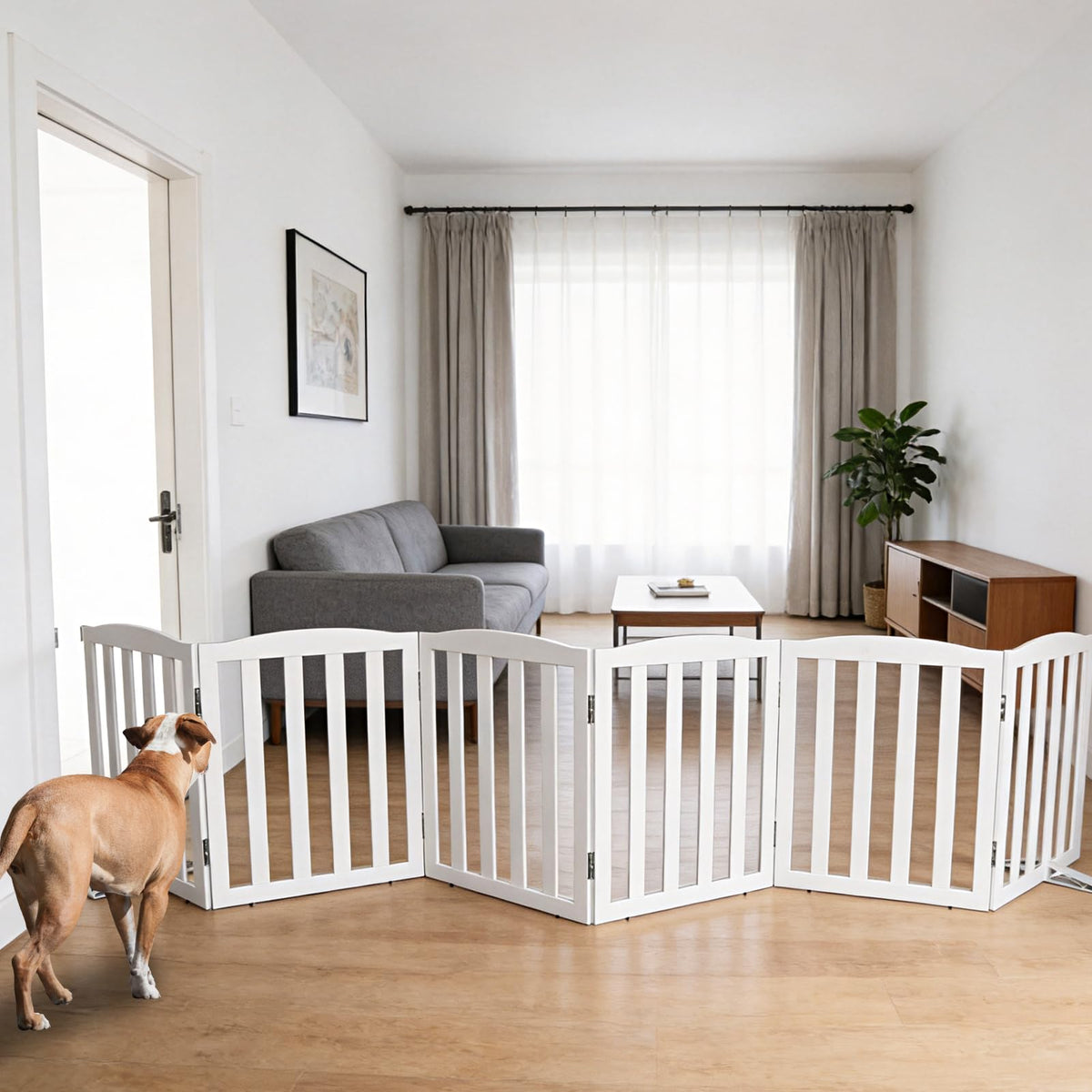 Freestanding Dog Gate Indoor,Doggie Gate Foldable Pet Gates for Doorways,Stairs or Hallways, Wooden Brown Pet Gate for the House, Pet Fence with Support Feet Included,24 "Height-2 Panels