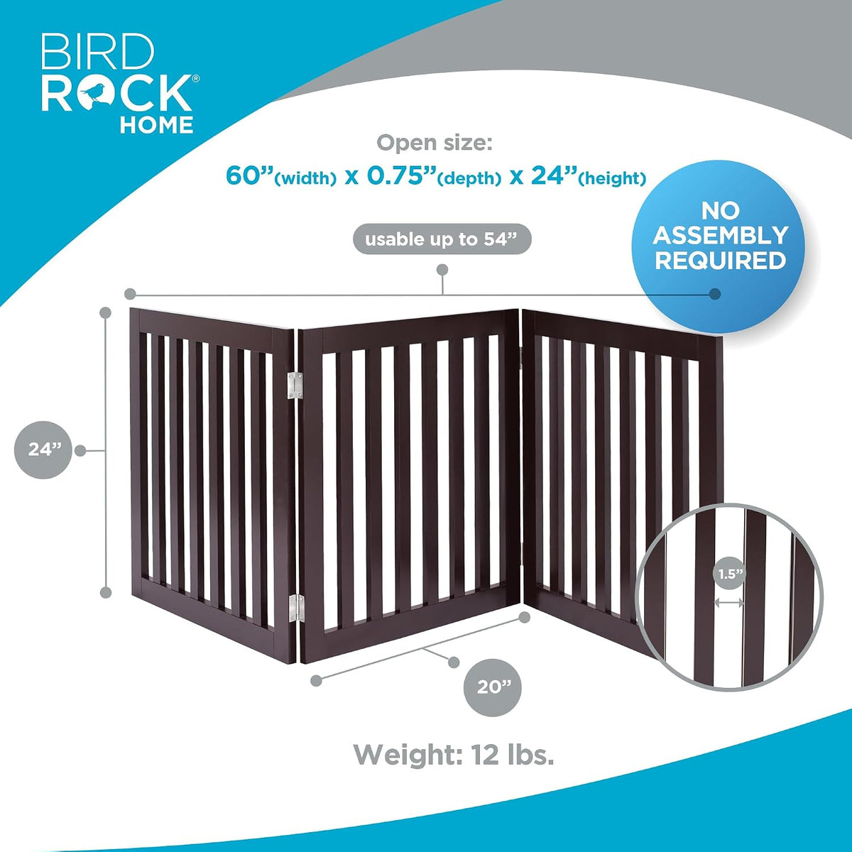 INTERNET'S BEST Dog Gate Indoor Freestanding Pet Barrier, Folding Wood Dog Fence, Extra Wide Doorway Puppy Gate, Indoor Animal Privacy Panel, Wooden Cat Fence - 3 Panel - 24", Espresso