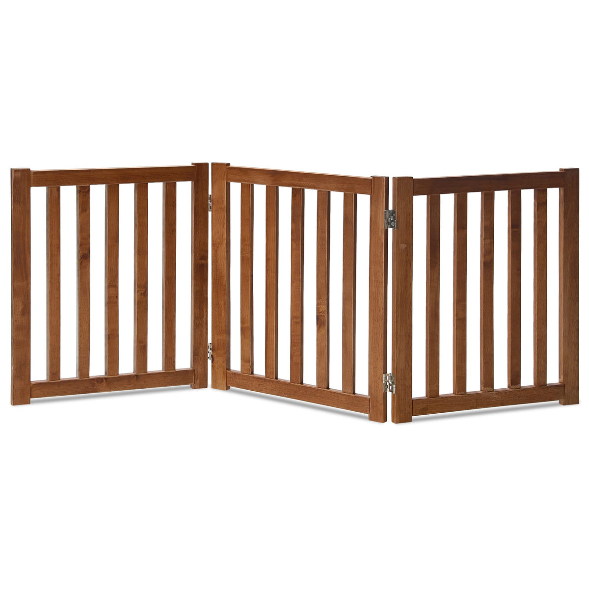 LZRS Wooden Free Standing Dog Gate 40" W x 24" H, Foldable Solid Hardwood Pet Safety Fence for House Doorways, Stairs, Hallways, Step-Over Pet Barrier, No Drill Easy Setup, Brown Oak