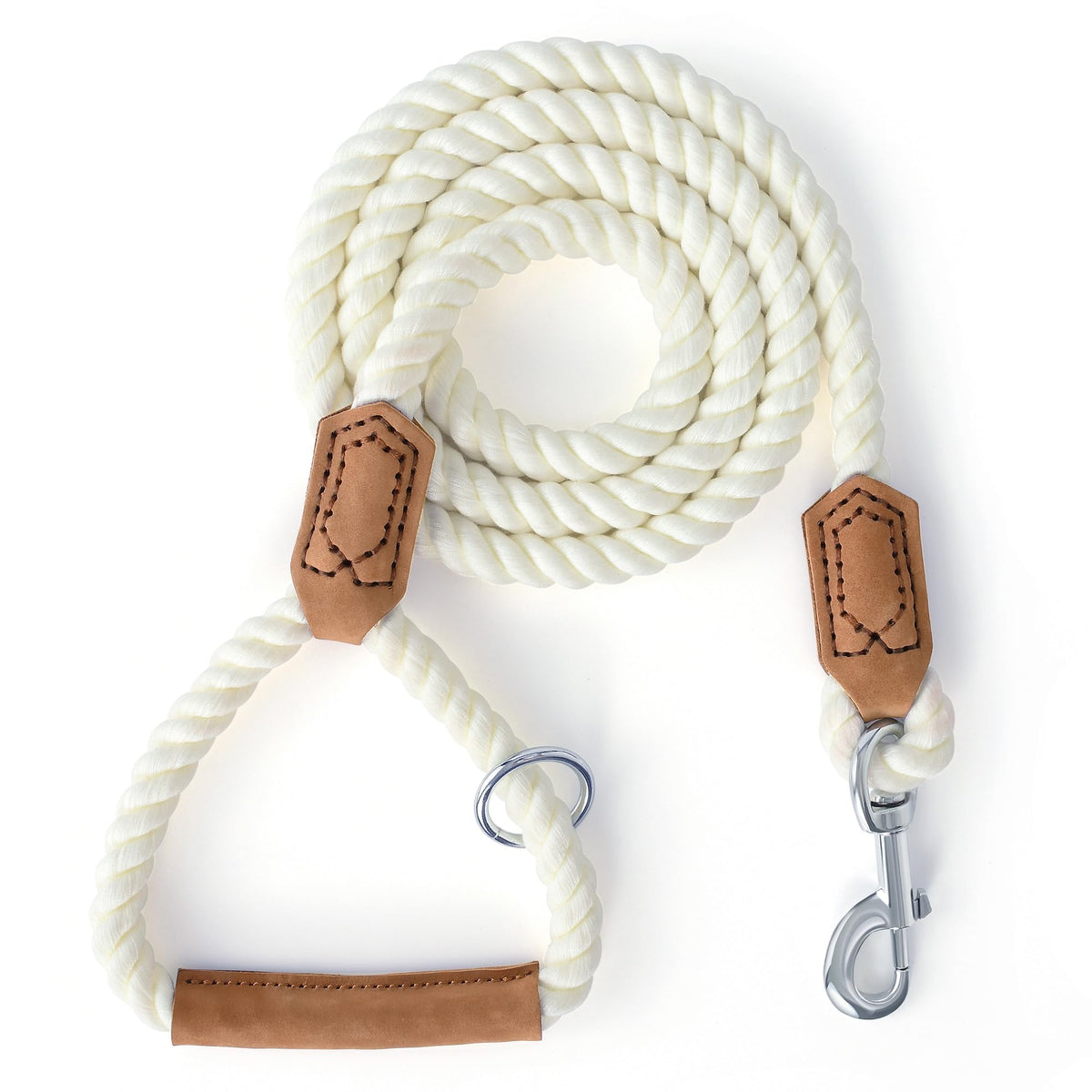 Mile High Life Dog Leash Braided Cotton Rope with Leather-Reinforced Ends