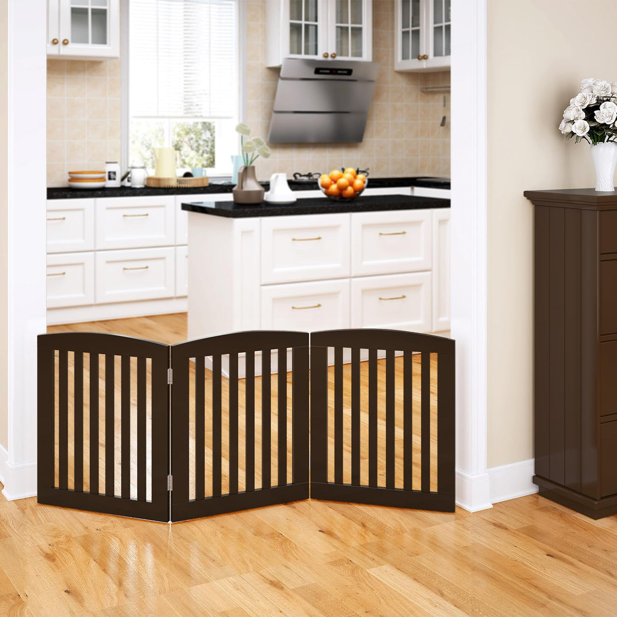 PAWLAND Wooden Freestanding Foldable Pet Gate for Dogs, 24 Inch H, 4 Panels