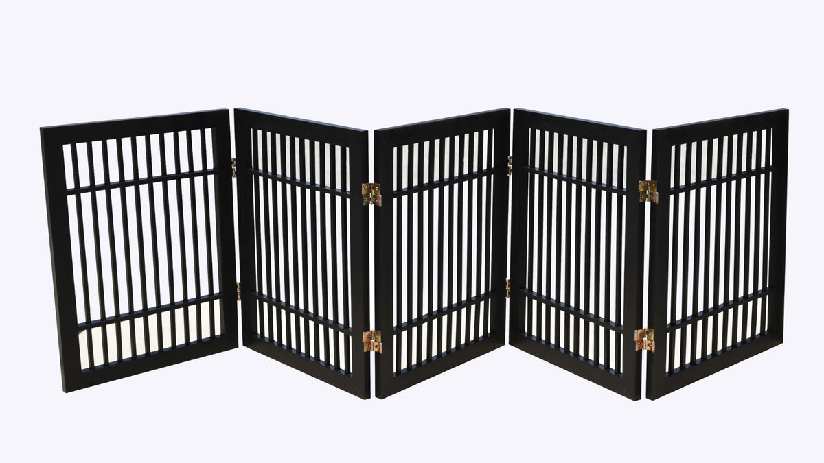 Urnporium Freestanding Wooden Dog Gate Foldable Indoor Pet Gate No Drill Expandable Barrier for Doorways Stairs Hallways Portable Wood Fence for Small Dogs & Puppies (Brown Pet Gate, 3 Panel 24" Tall)