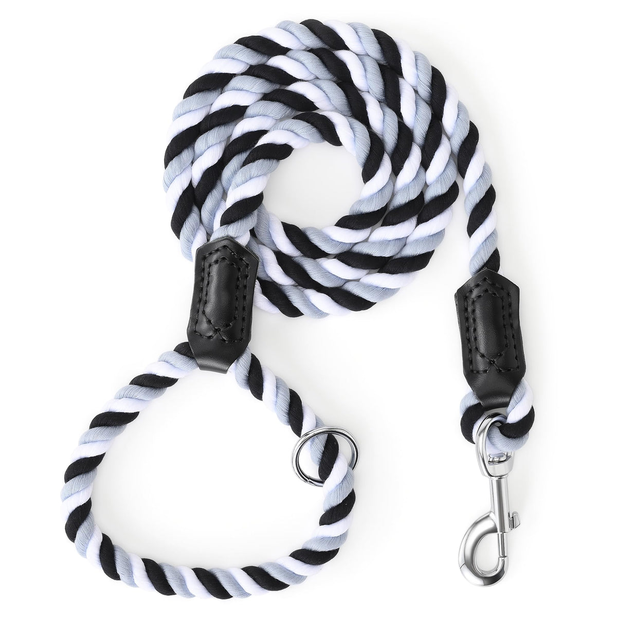 Mile High Life Dog Leash Braided Cotton Rope with Leather-Reinforced Ends