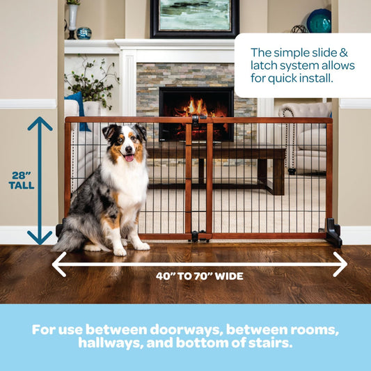 Carlson 28" Extra Tall Super Wide Dog Gate, 40"-70” Adjustable Freestanding Wooden Pet Gate for Doorways & Hallways