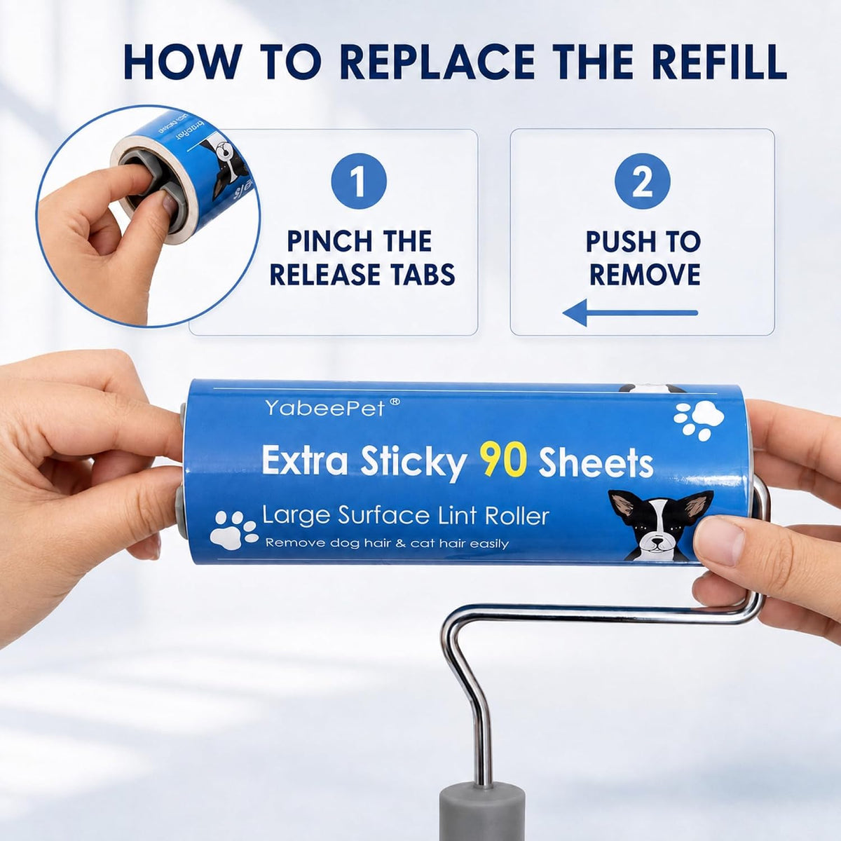 Extra Sticky Large Lint Roller, 6.3", 1 Roller + 4 Refills
