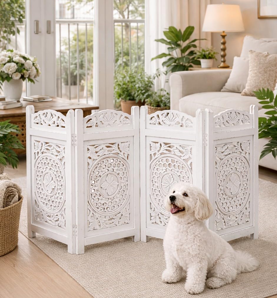 Freestanding Wood Pet Gate, 4-Panel, 56x28