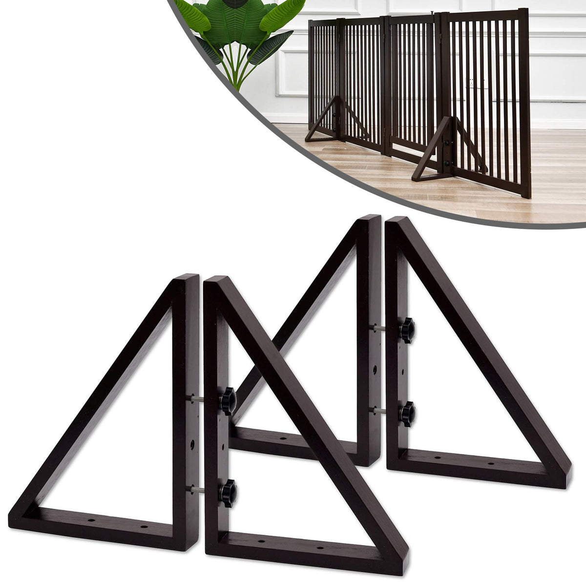 WELLAND Triangle Support Feet Set of 2 for 360 Degree Configurable Gate Collection, Solid Pine Wood, Easy to Install, 2 Pairs of Safety Fence Feet for Freestanding Pet Gates, White (Only Feet)
