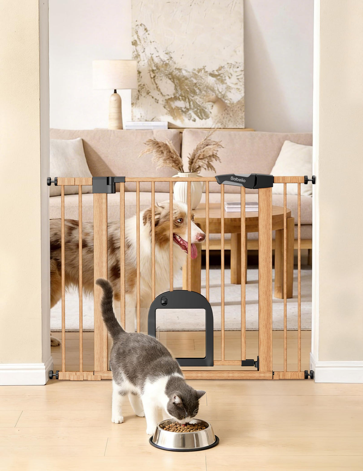 Babelio Dog Gate with Adjustable Cat Door, CatPrivilege III, 29-43"