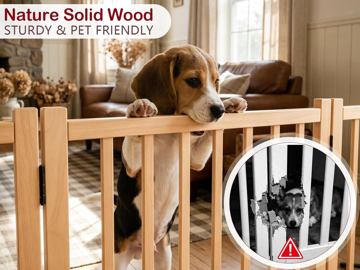 Wooden Freestanding Folding Dog Gate Indoor, 23" H 6 Panels
