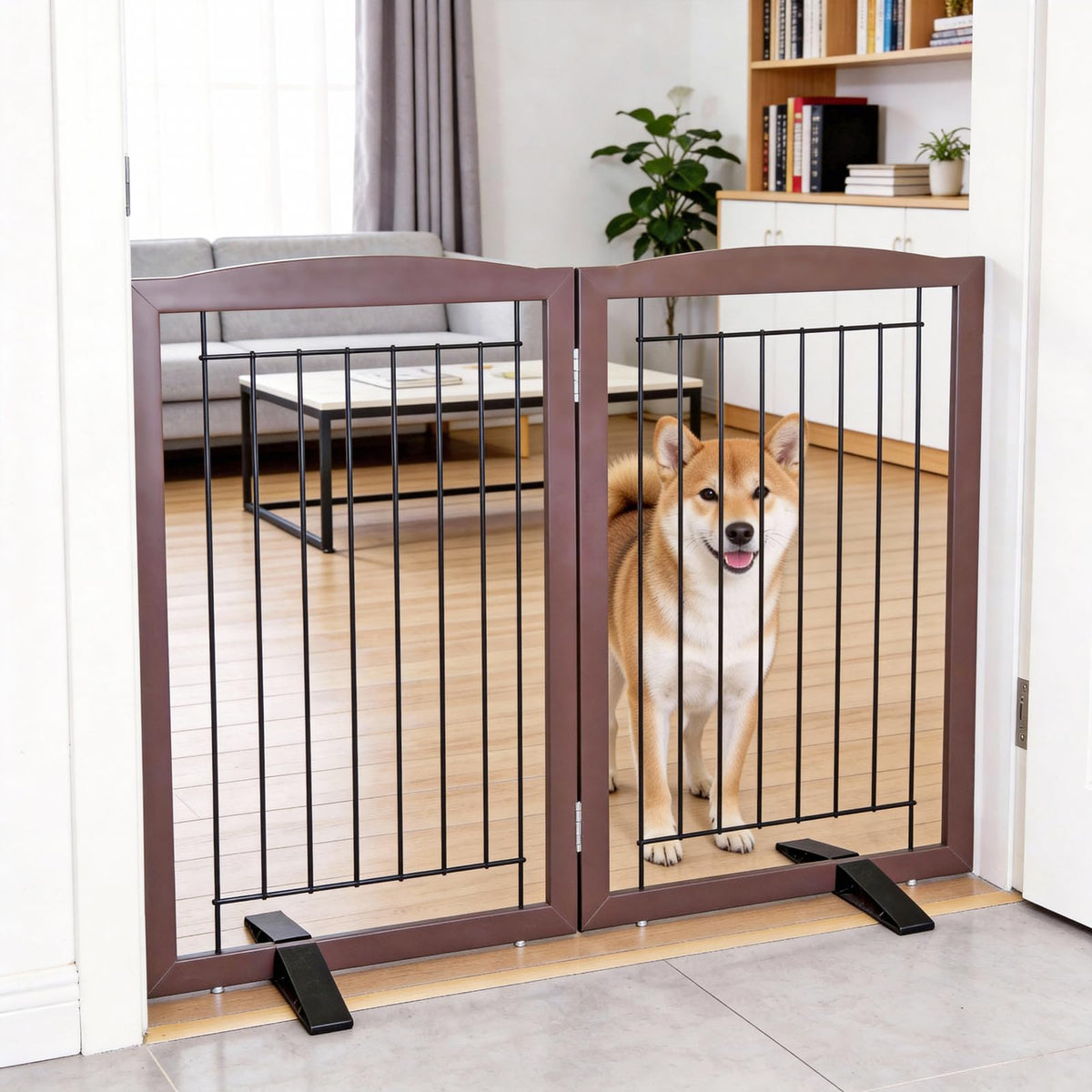 ZJSF Freestanding Dog Fence Indoor, Foldable Dog Gate for Doorways, Stairs or Hallways, Sturdy Wood Extra Wide Pet Gate with Support Feet for The House, White, 24 "Height-3 Panels