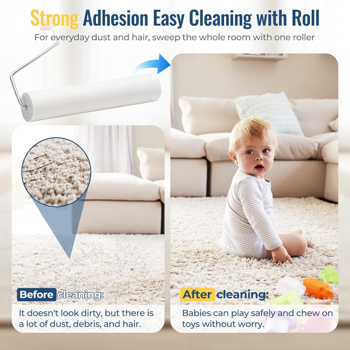 Pet Hair Lint Roller, Extra Sticky – 9.45" Wide Large Roller with 240 Adhesive Sheets, 51" Long Handle Sticky Mop for Carpet, Floor, Couch, Bed Sheets – Home Cleaning