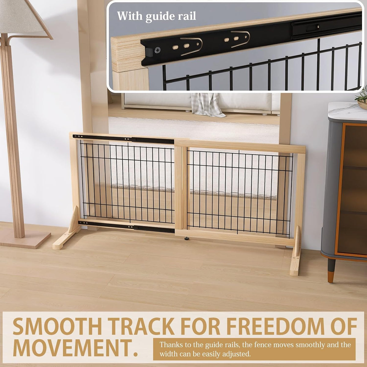YOCAN Freestanding Wooden Dog Gate Indoor, 23.6" Tall, 31.5-61" Wide