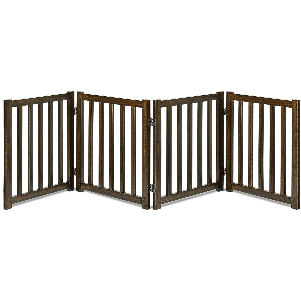 LZRS Wooden Free Standing Dog Gate 40" W x 24" H, Foldable Solid Hardwood Pet Safety Fence for House Doorways, Stairs, Hallways, Step-Over Pet Barrier, No Drill Easy Setup, Brown Oak