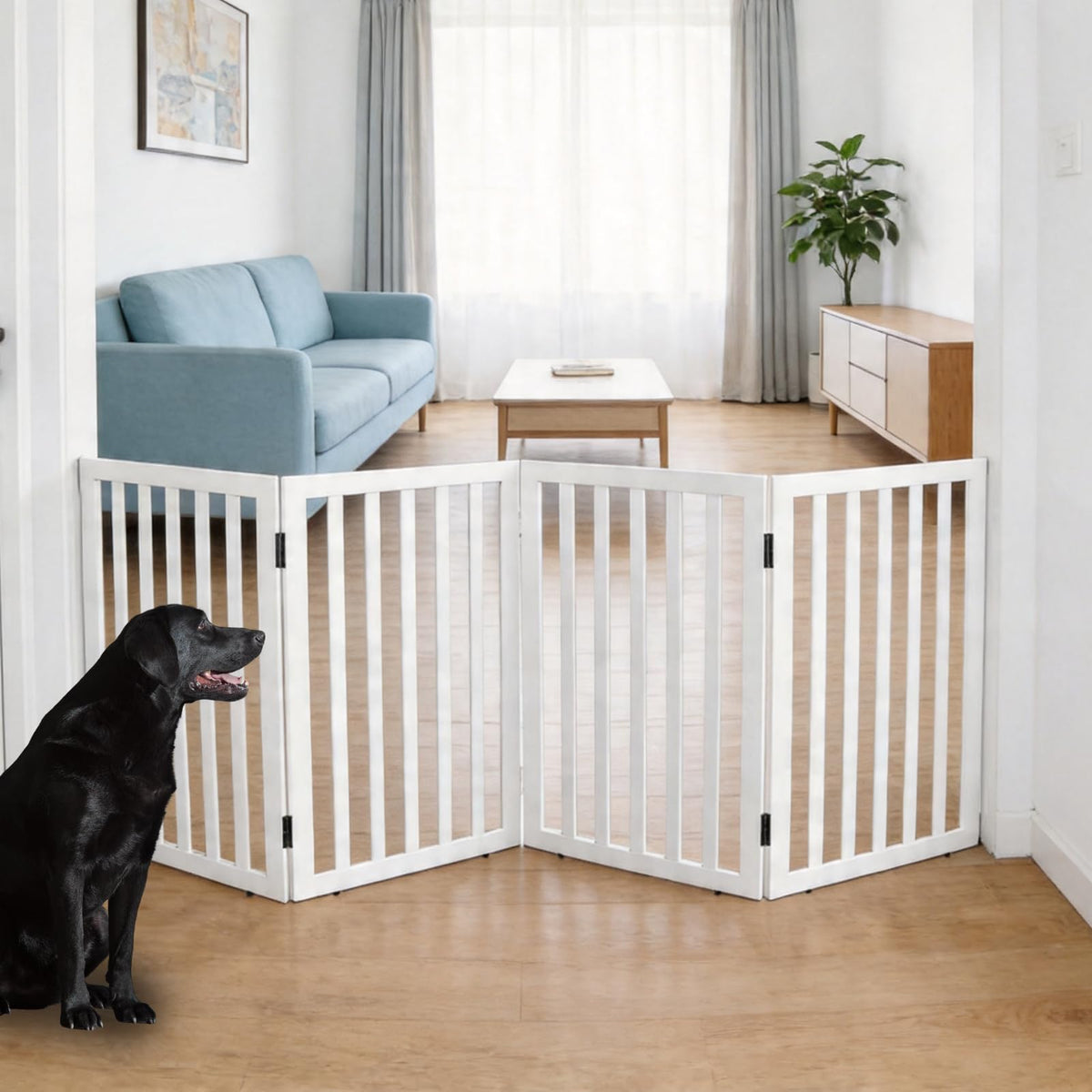 Dog Gate Indoor, Freestanding Dog Fence for The House, Doorways, Hallways,or Stairs,Pet Gate Foldable Wooden,Expandable 24" Height 3 Panels,Brown