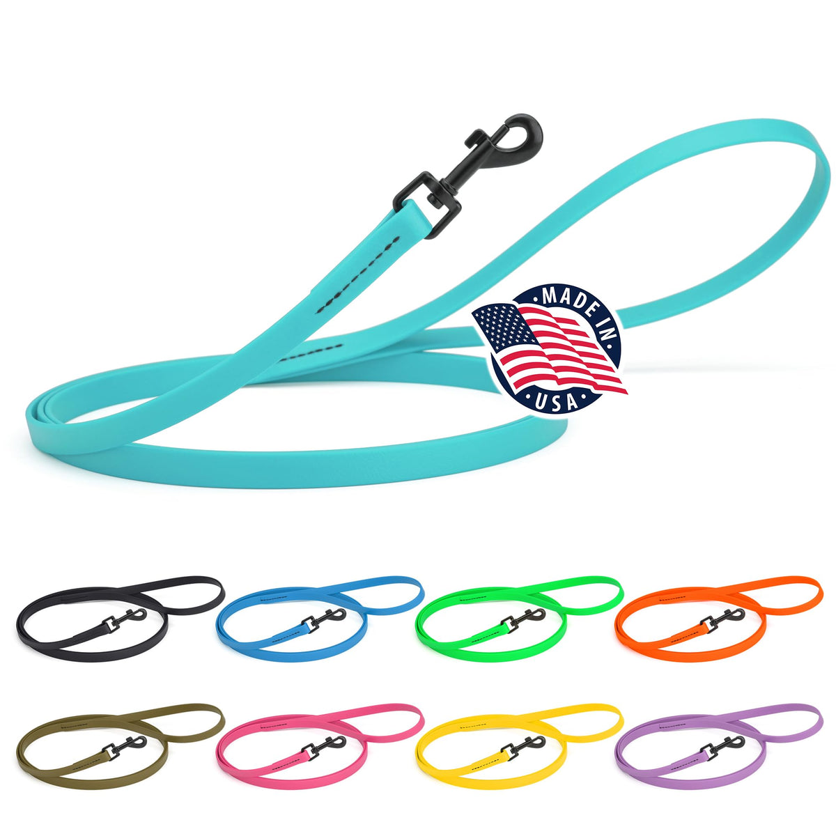 Dogline Biothane Waterproof Dog Leash Strong Coated Nylon Webbing with Black Hardware Odor-Proof Easy to Clean High Performance for Small or Large Dogs Made in USA 4 or 6 ft Lead, Amethyst Purple