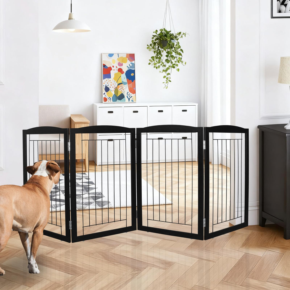 ZJSF Freestanding Foldable Dog Gate for House Extra Wide Wooden White Indoor Puppy Gate Stairs Doorways Pet Gate Tall Dog Fence 3 Panels Fence