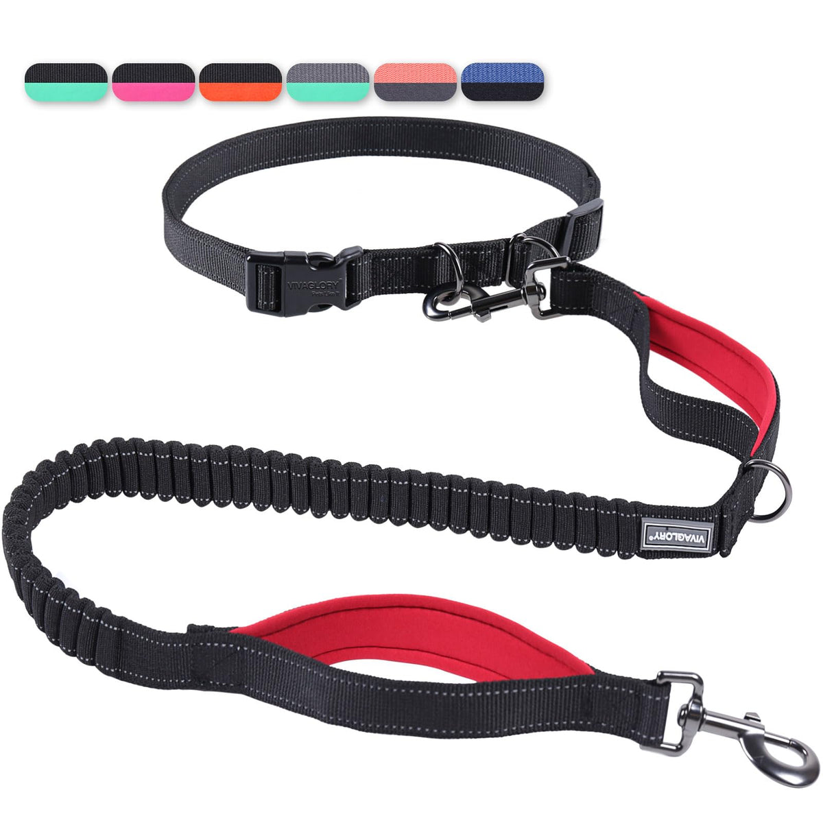 VIVAGLORY Hands Free Dog Leash Bungee Waist Leash for Dog, S, Black/Pink2