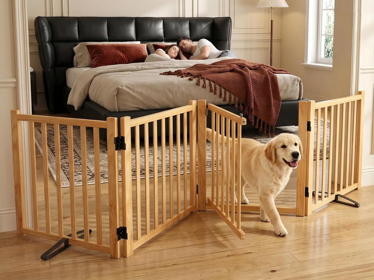Wooden Freestanding Folding Dog Gate Indoor, 23" H 6 Panels
