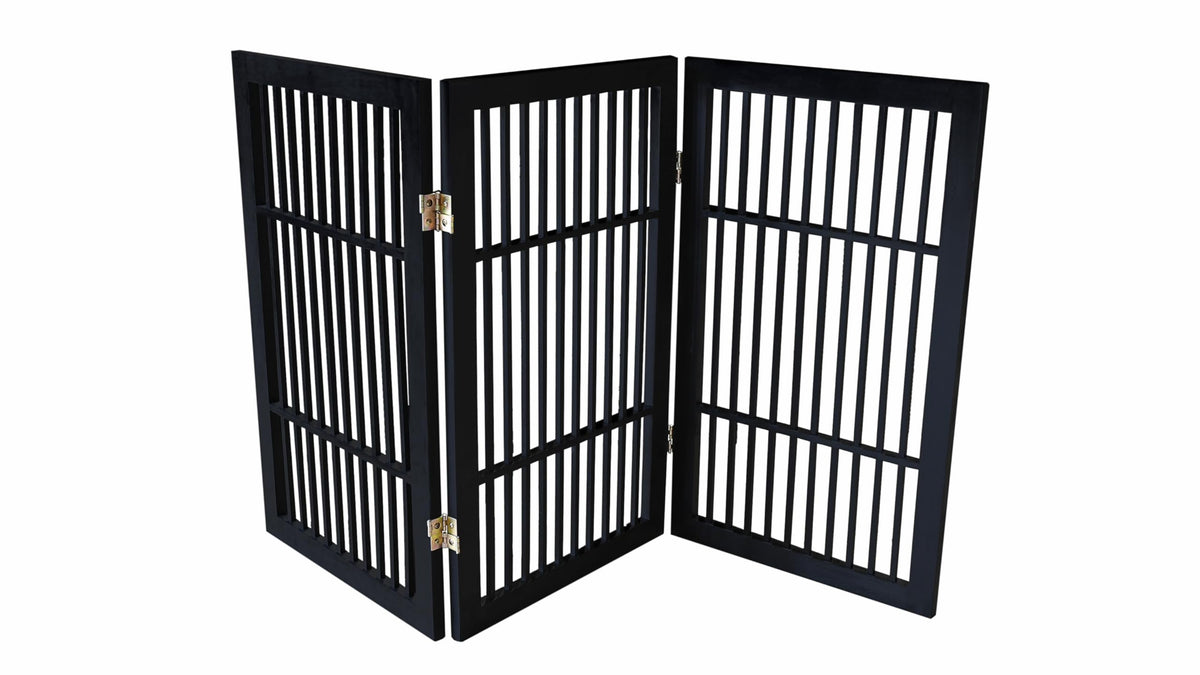 Urnporium Freestanding Wooden Dog Gate Foldable Indoor Pet Gate No Drill Expandable Barrier for Doorways Stairs Hallways Portable Wood Fence for Small Dogs & Puppies (Brown Pet Gate, 6 Panel 24" Tall)