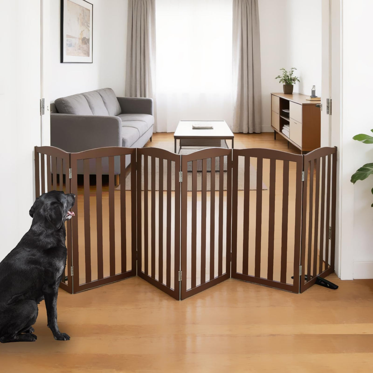 ZJSF Foldable Freestanding Indoor Dog Gate for House Wood White Long Pet Gates Dog Fence for Stairs Puppy Gates for Hallways,Pet Fence, Puppy Gate,Support Feet Included 24 "Height-3 Panels