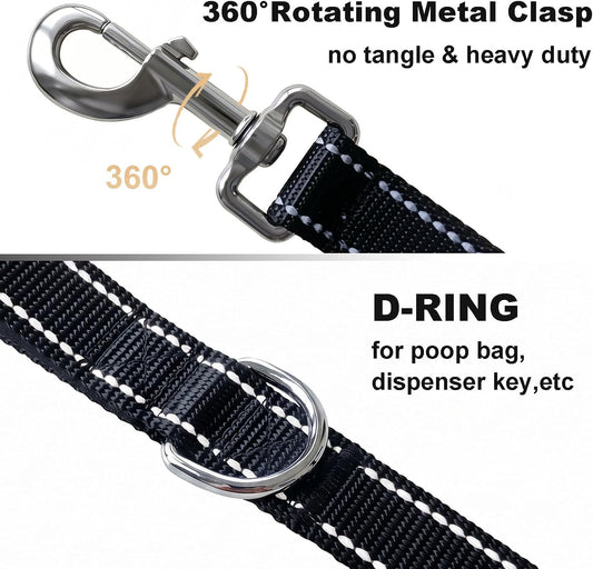 Triple Handle 6 ft Dog Leash with Padded Traffic Handles, Heavy Duty Reflective Walking Lead for Training Control, Strong Nylon Leashes for Medium Large Breed Dogs (Black)