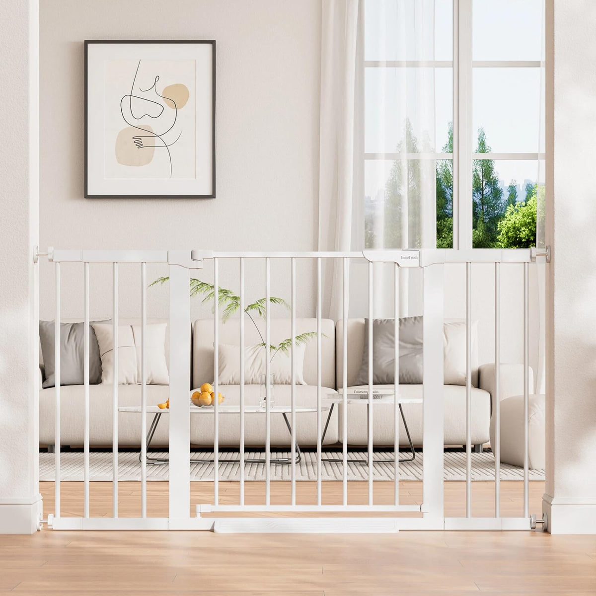 InnoTruth 29.6-39.1 in Wide Baby Gate for Stairs and Doorways, Brown