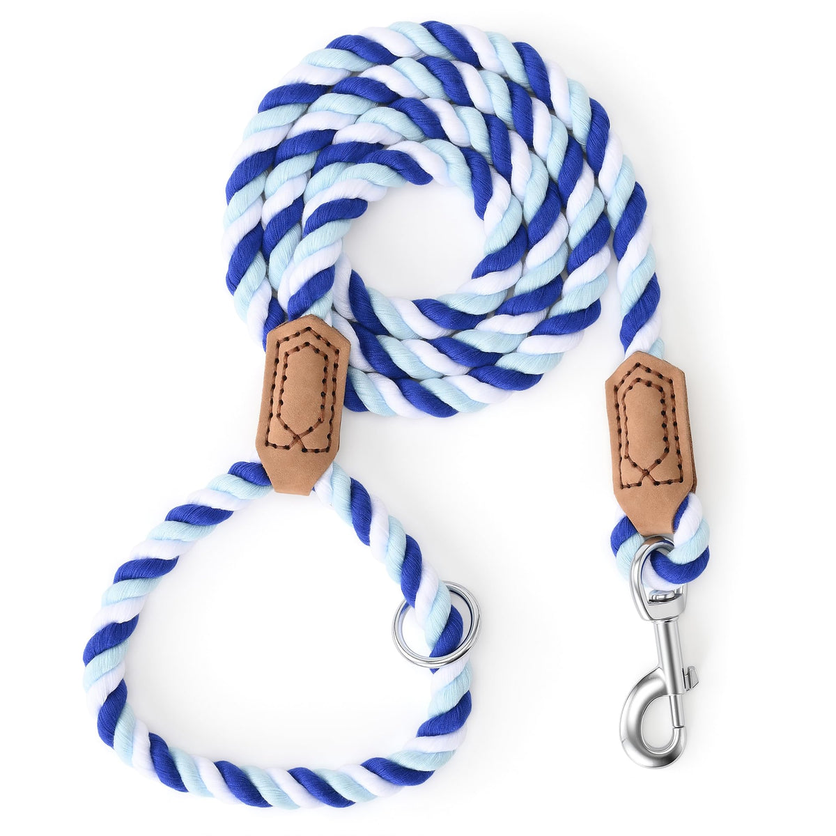 Mile High Life Dog Leash Braided Cotton Rope with Leather-Reinforced Ends